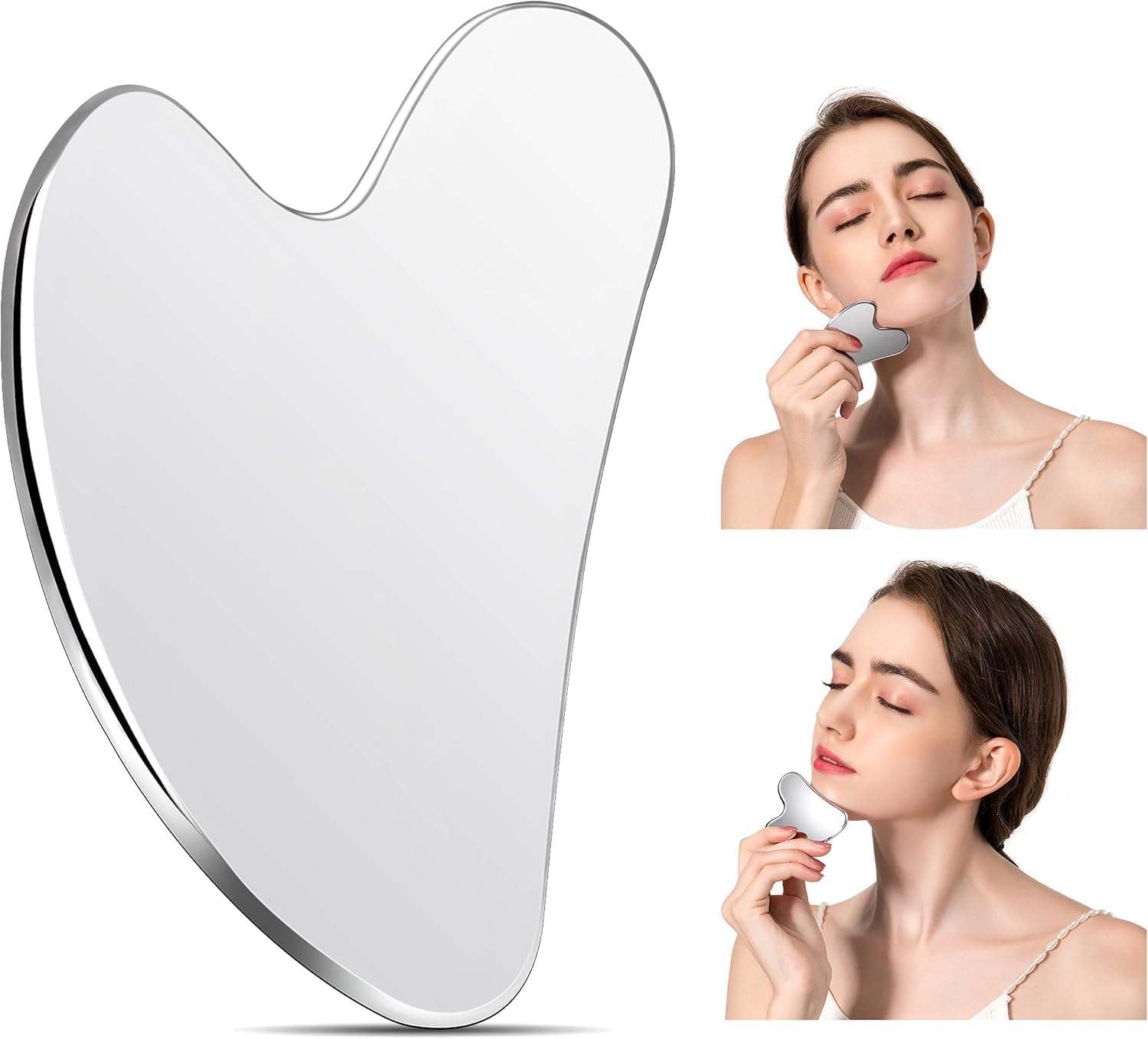 Stainless Steel Gua Sha Facial Tools, Tighten Skin Massage Guasha Beauty Tool, Metal Guasha Tool for Face, Face Massager Tool for Body Eyes Neck (Silver)