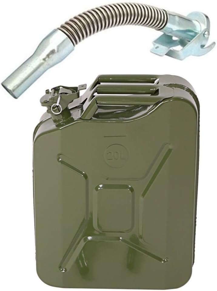 Karlhome 20 L Metal Gas Can Fuel Tank Can with Flexible Spout, Green