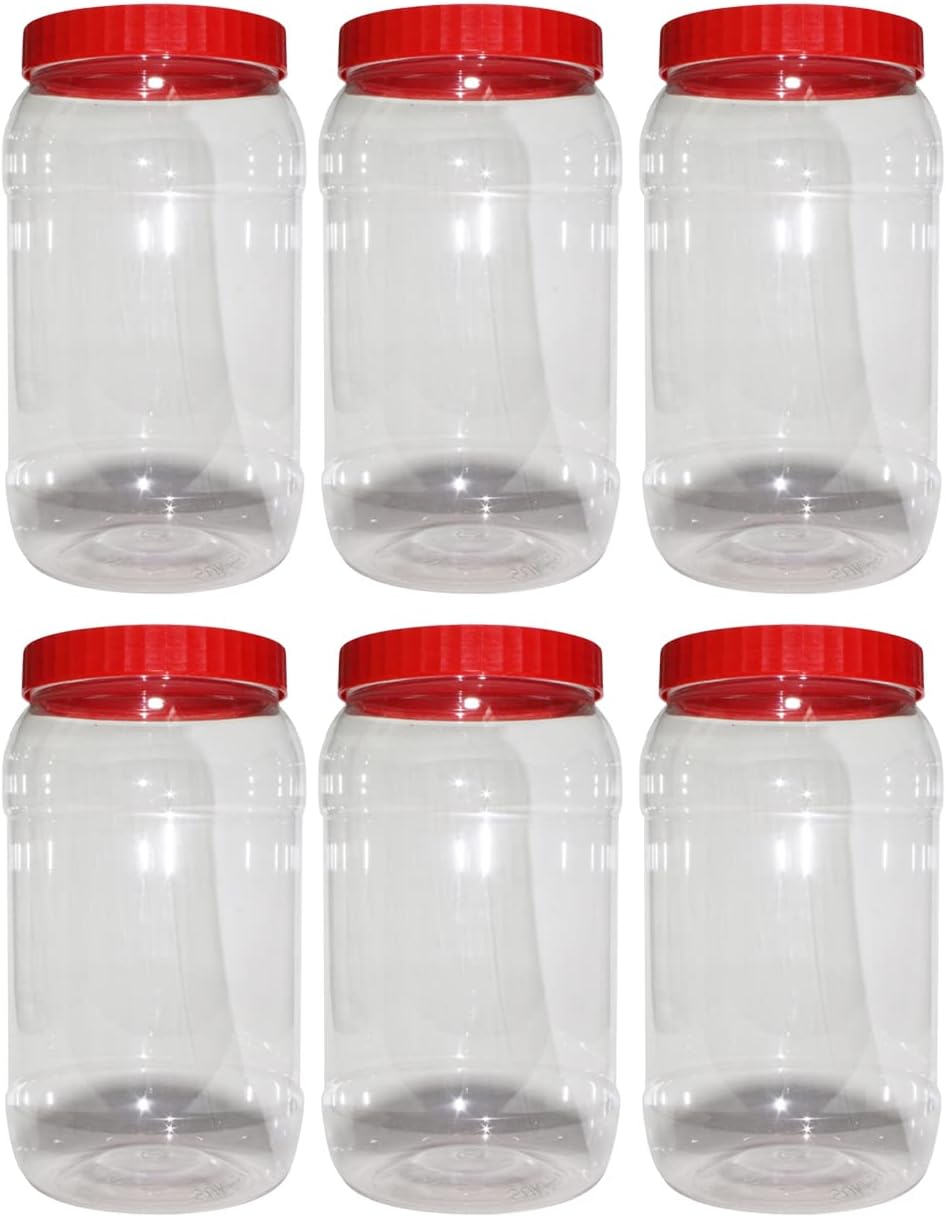 (Pack of 6) 1500 ML Airtight Plastic Food Storage Jars Containers Clear Canister pots with Screw Top Lid BPA Free for Home Office Kitchen, Herb, Spices, Sweets Jar
