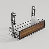 Under Desk Cable Management Tray,No Drill Cable Management with Clamp Cord Organizer for Desk Metal Wire Management Cable Tray-1 Pack(Rustic Style-Black)
