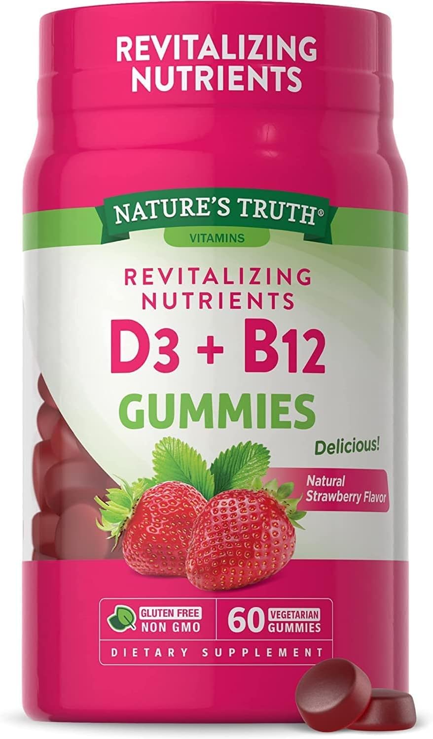 VEBA Vitamin D3 and B12 Gummies | 60 Count | Vegetarian, Non-GMO & Gluten Free Supplement | Natural Strawberry Flavo