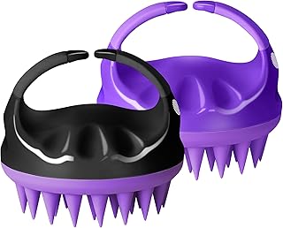 HEETA Scalp Massager with Soft Silicone Bristles - Removes Dandruff, Relieves Itching, Shampoo Brush for Hair Care & Scalp Relaxation (Black & Dark Purple)