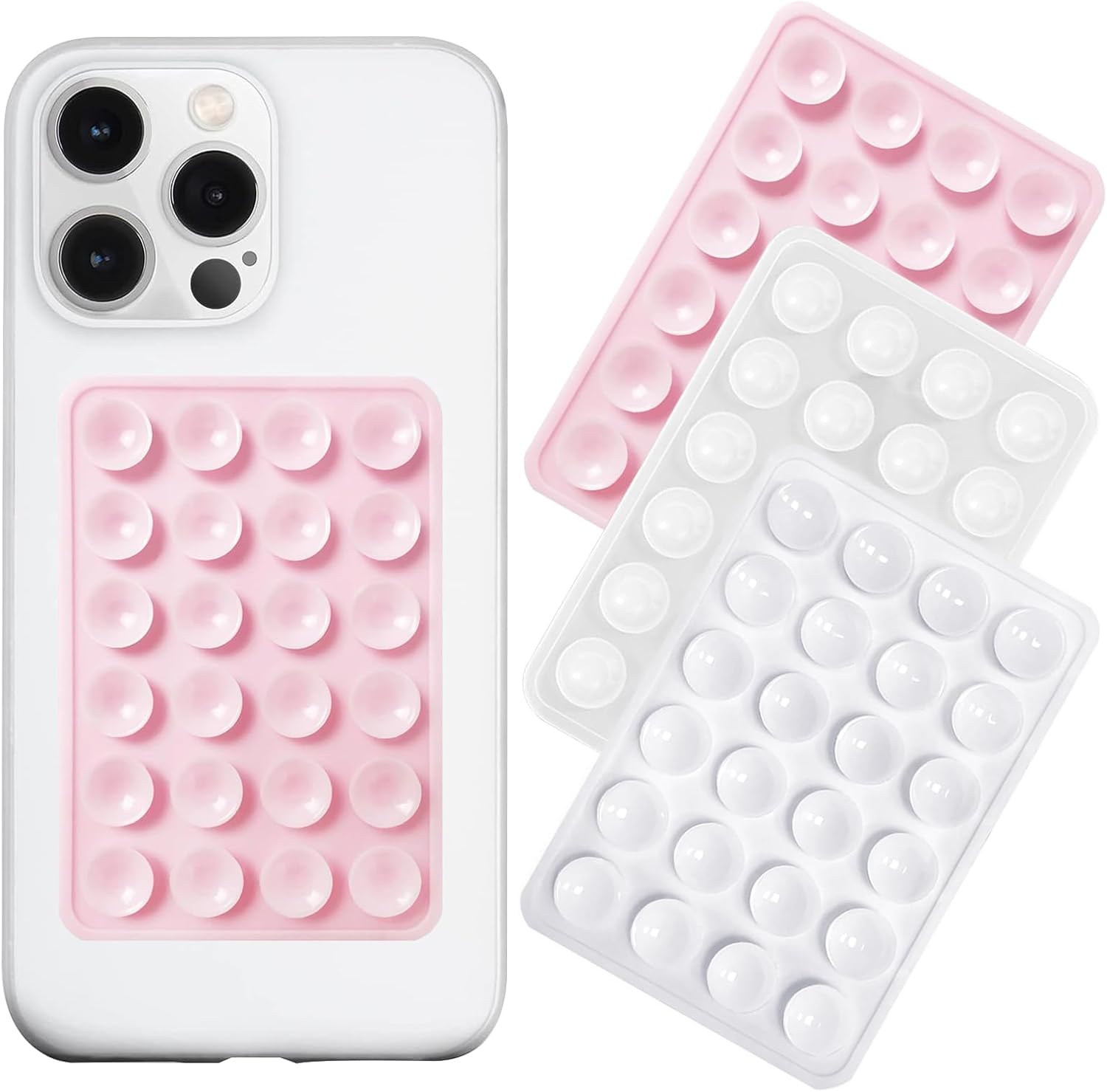 Anteel Silicone Suction Phone Case Mount 3 Pack, Silicon Adhesive Suction Cup Phone Mount, Non Slip Sticky Phone Grip for Cellphone, Strong Grip Holder for Selfies and Videos (LTPK&WT&TP)