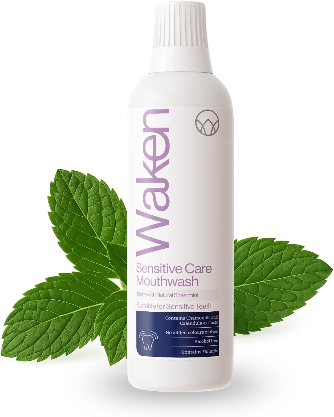 Waken Sensitive Care Mouthwash – Alcohol Free with Natural Mint Extracts, Suitable for Those with Sensitive Teeth, Vegan, Fresh Breath & Oral Care, No Artificial Colours or Dyes, 500ml