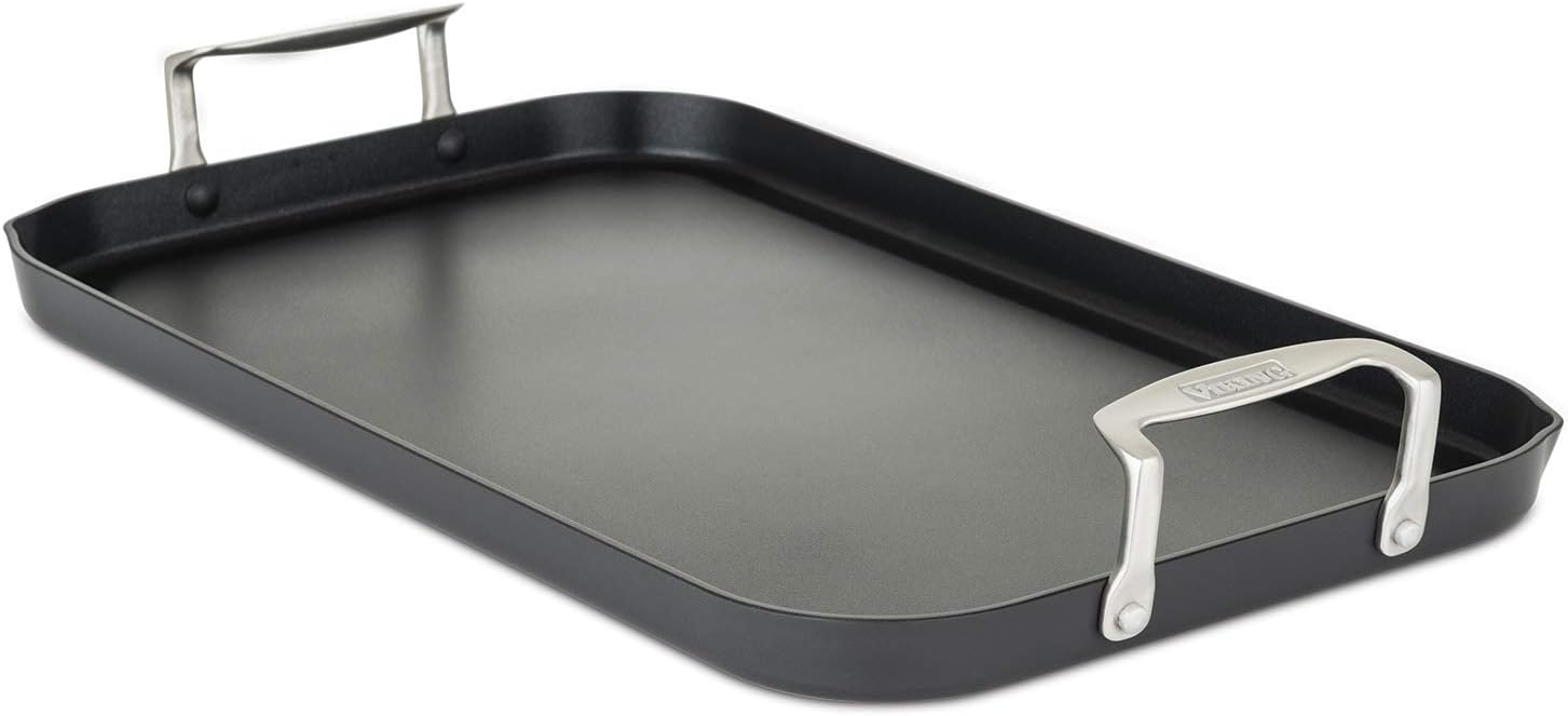 Viking Culinary Hard Anodized Nonstick Double Burner Griddle, Ergonomic Stay-Cool Handles, Oven Safe, Works on Electronic, Ceramic, and Gas Cooktops, 18 inches
