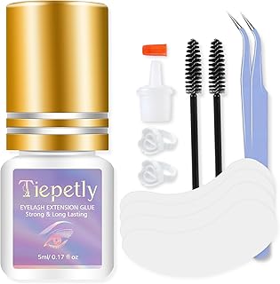 Tiepetly Lash Glue for Eyelash Extensions, Strong Eyelash Extension Glue, Black Adhesive Lash Extension Glue for Professional Use, Up to 8 Weeks Retention, 5ml