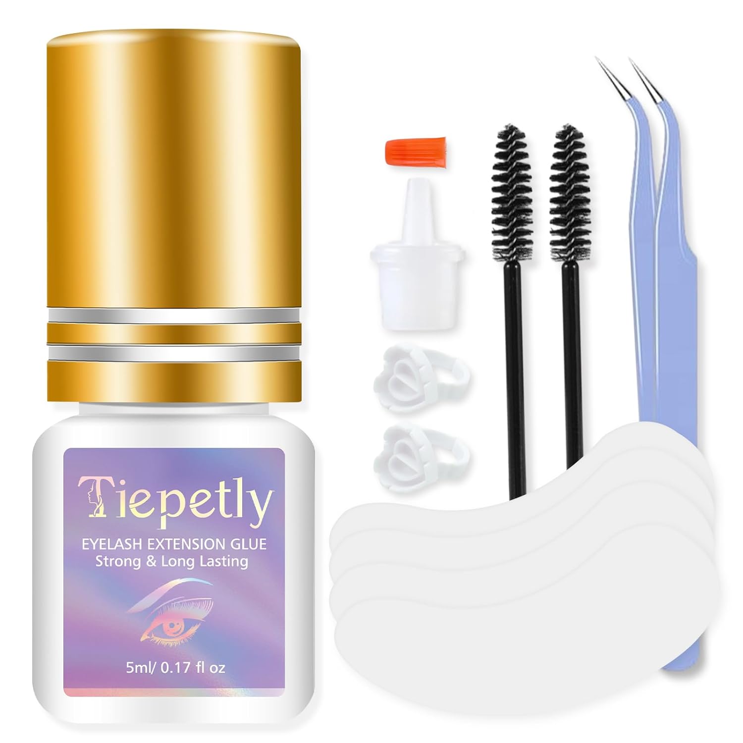 Tiepetly Lash Glue for Eyelash Extensions, Strong Eyelash Extension Glue, Black Adhesive Lash Extension Glue for Professional Use, Up to 8 Weeks Retention, 5ml
