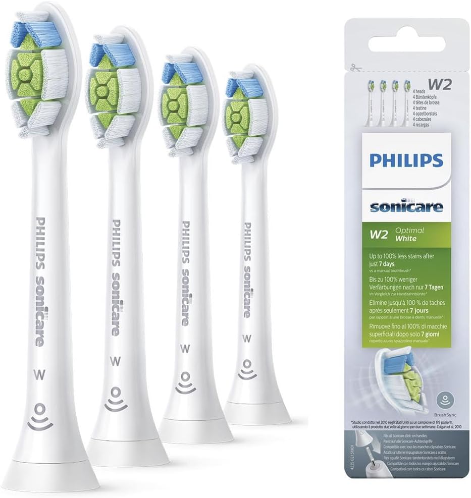 Philips Sonicare Original W2 Optimal White Standard Sonic Toothbrush Heads - 4 Pack in White (Model HX6064/10)