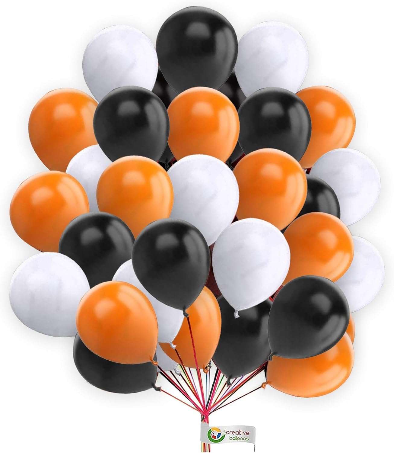 Creative Balloons 12-Inch Balloons Pack of 30Pcs Plain Balloons White, Orange & Black for Balloon Garland, Balloon Arch, Birthday, Baby Shower, Gender Reveal, Wedding Decorations