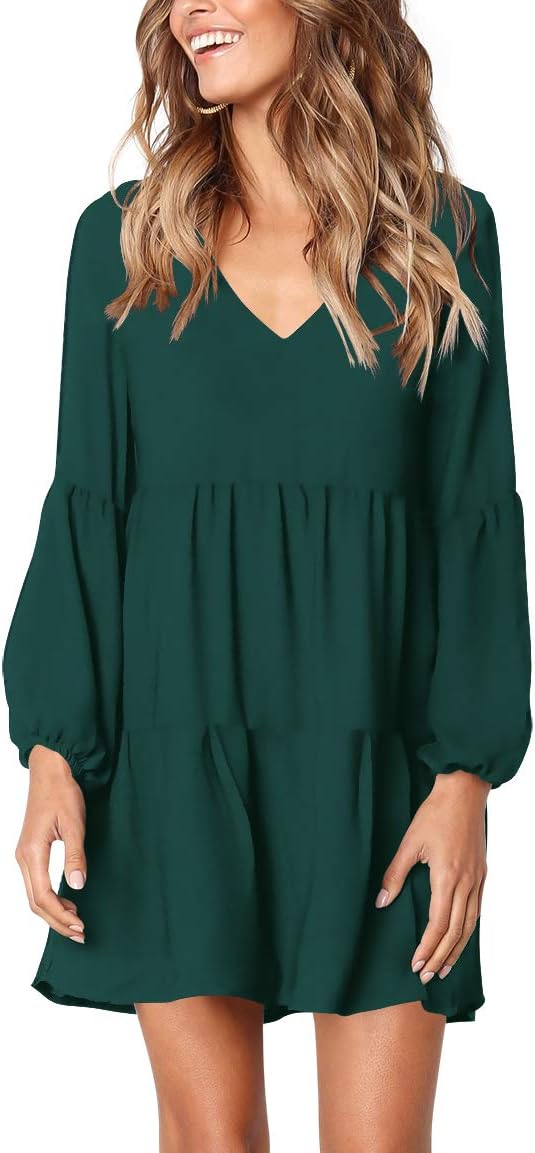 Amoretu Women Summer Tunic Dress V Neck Casual Loose Flowy Swing Shift Dress