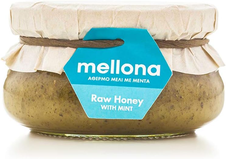 Mellona 100% Raw & Natural Creamy Honey with Ground Dried Mint, Unheated & Unfiltered, 250g