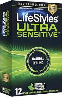LifeStyles Ultra Sensitive Natural Feeling Lubricated Latex Condoms, 12 Count (Packaging May Vary)