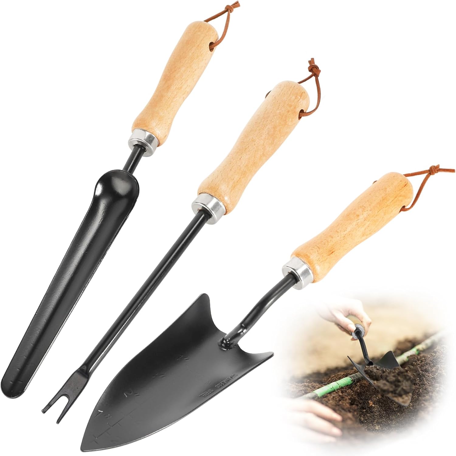 Garden Tools Set - Stainless Steel Tools With Long Narrow Shovel,Weeder&Trowel-Gardening Gifts For Digging,Transplanting & Weeding(3 Piece)
