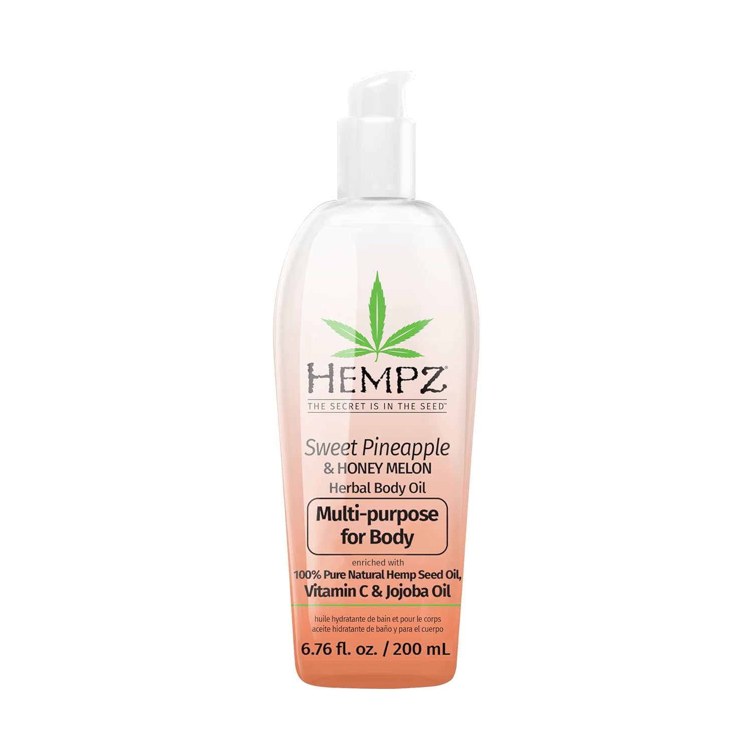 HEMPZ Sweet Pineapple & Honey Melon Herbal Hydrating Multi-Purpose Body Oil for Body - Moisturizing Bath, Shower, or Shaving Oil for Dry or Sensitive Skin for Women & Men, 6.76 Oz
