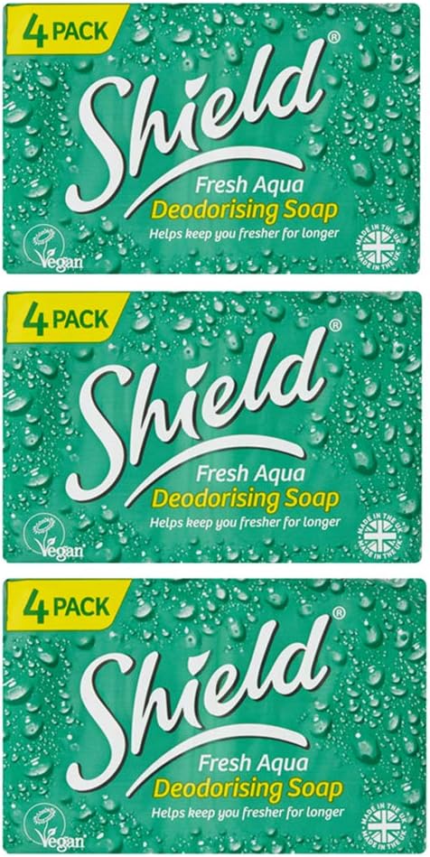 THREE PACKS of Shield Fresh Aqua Deodorising Soap 4 Pack
