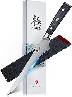 KYOKU 6.5" Boning Knife for Meat Cutting, Samurai Series Filet Knife with Pakkawood Handle, Japanese High Carbon Steel Knife, Full Tang Kitchen Knife for Lamb Chop Pork Shoulder with Sheath and Case