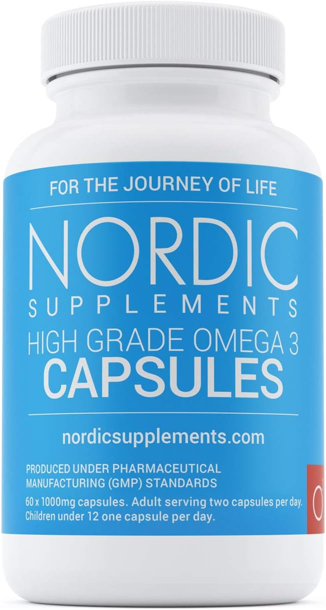 Nordic Supplements High Strength Pharmaceutical Grade Omega 3 Fish Oil Capsules, 1000 mg, Pot of 60 Capsules