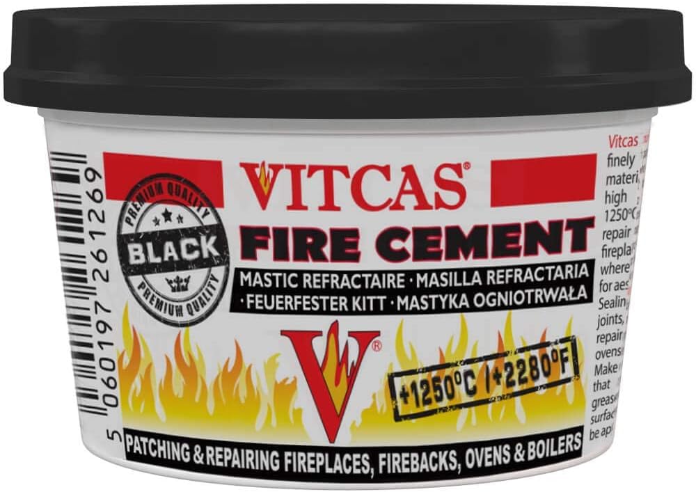 VITCAS 500 gram Black Fire Cement - Excellent Adhesion - Converts to Rock – Patching – Repairing – Fireplaces – Stoves – Boilers - Easy To Use – Air Tight Seal – Quick Repair Time