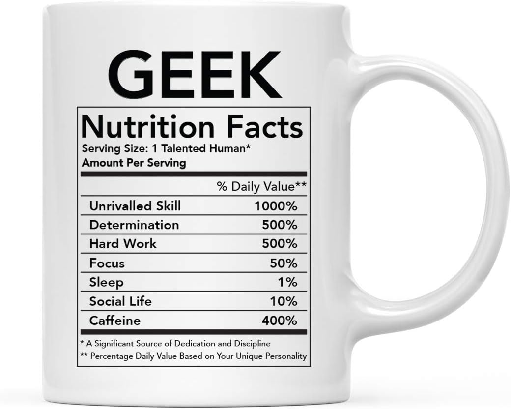 Andaz Press Funny 11oz. Ceramic Coffee Tea Mug Thank You Gift, Geek Nutritional Facts, 1-Pack, Novelty Gag Birthday Christmas Gift Ideas Coworker
