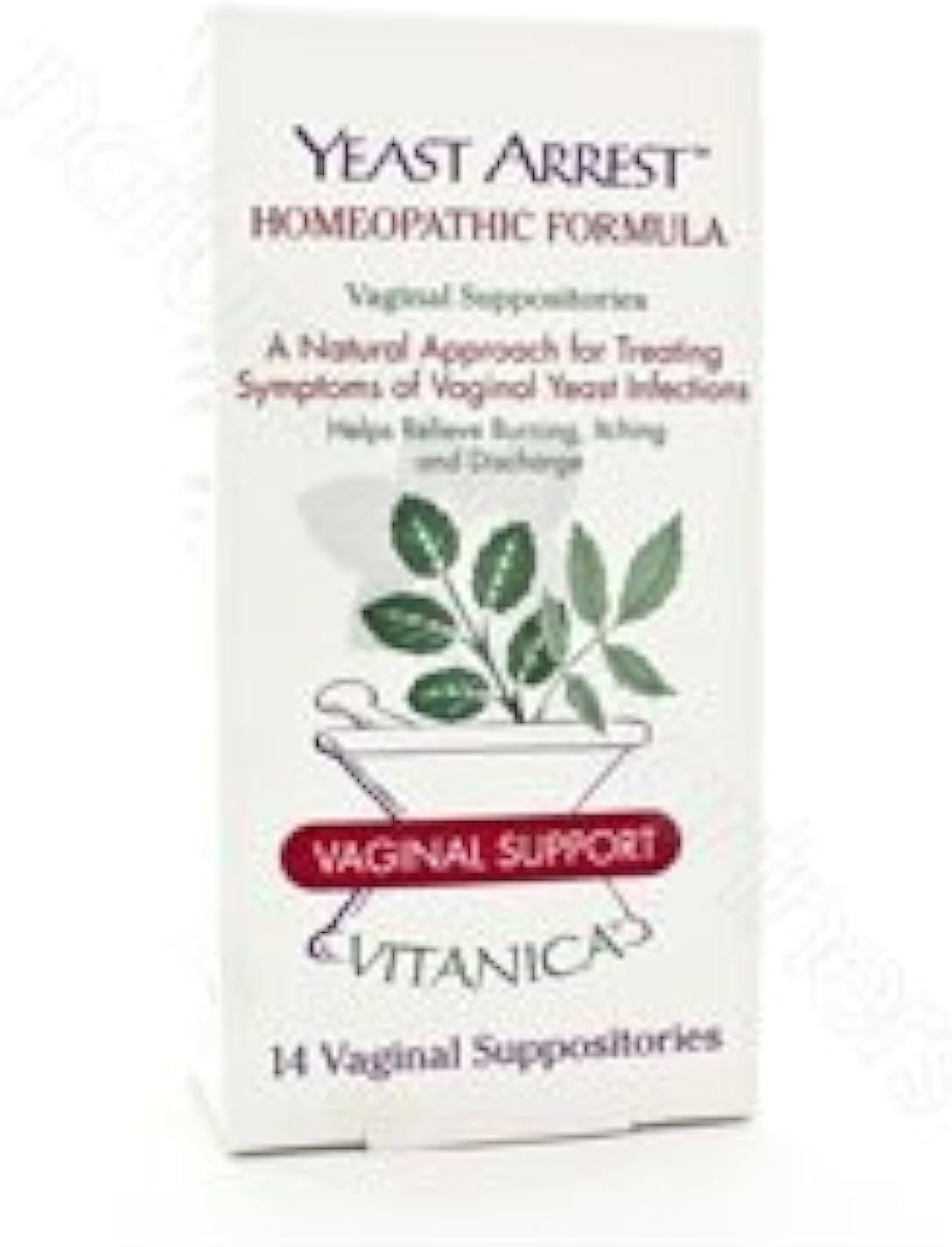 Vitanica Yeast Arrest, Homeopathic Vaginal Suppositories, for Yeast Infection Symptoms, Relieves Burning, Itching & Discharge, with Boric Acid, Tea Tree Oil & Probiotics, Vegan (Pro Logo, 14ct)