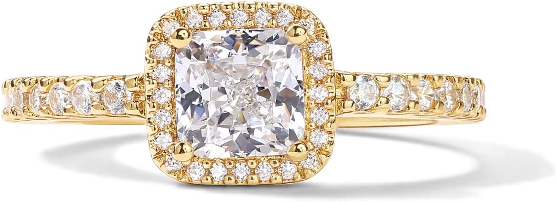 PAVOI 14K Gold Plated Halo Ring | Heart Ring for Women | Square Round Valentines Day Love Promise Rings for Her