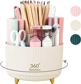 SKYDUE 360 Degree Rotating Desk Organizer, Dual-Purpose Pencil Pen Holder for Desk, Rotating Desk Pen Organizer with 5 Slots, Art Supply, Pencil Cup for Office, School, Home