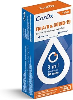 CorDx TyFast Flu A/B & Covid-19 Multiplex Rapid Test, 10 Mins at Home, FDA Authorized, 3-in-1 Combo Kit, 1 Test
