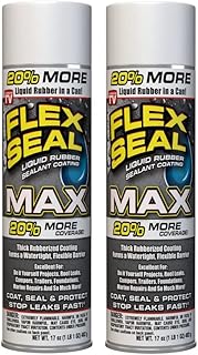 Flex Seal MAX, 17 oz, 2-Pack, White, Stop Leaks Instantly, Waterproof Rubber Spray On Sealant Coating, Perfect for Gutters, Wood, RV, Campers, Roof Repair, Skylights, Windows, and More