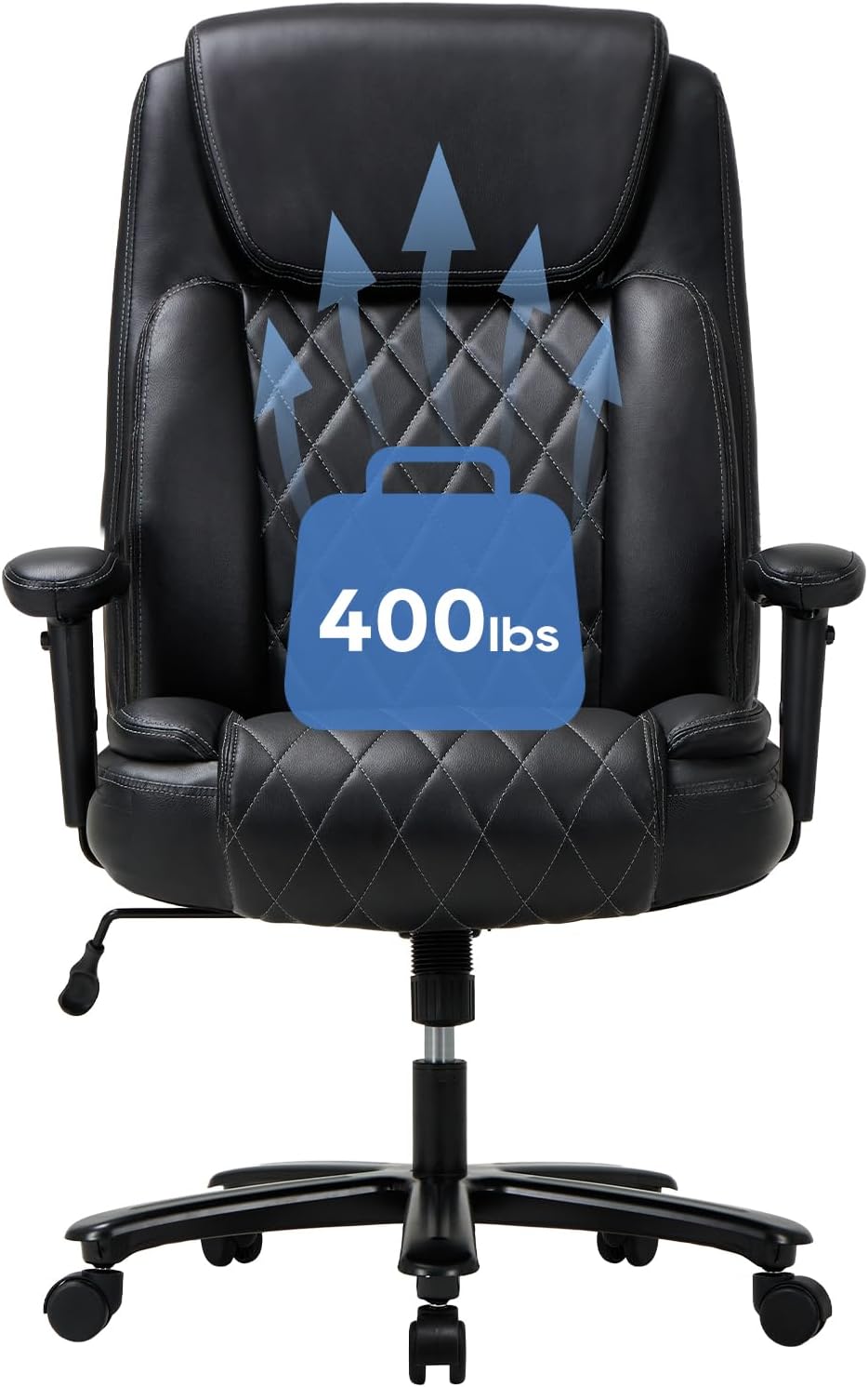 Big and Tall Office Chair 400lbs-Leather Executive Chair for Heavy People, Computer Desk Chair, Large Office Chair with Wide & Thick Seat Black.
