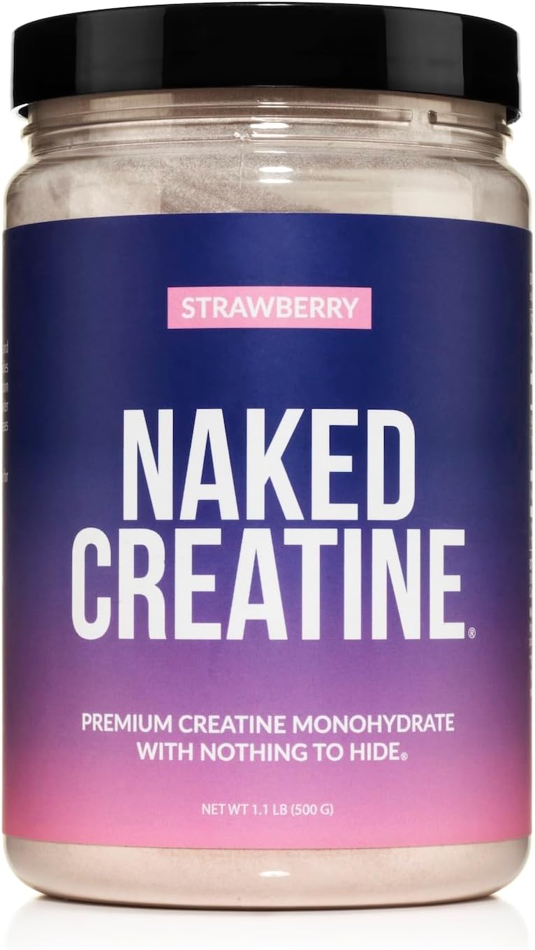 NAKED Creatine - Strawberry Flavored Creatine Monohydrate - Real Strawberry Powder, No Additives, Muscle Growth, Vegan, Non-GMO, Gluten Free, Soy Free - 45 Servings