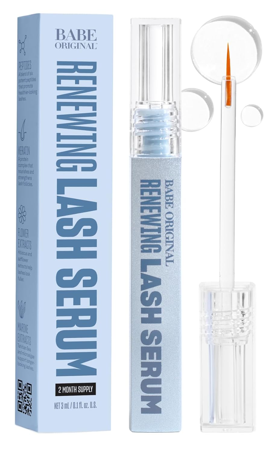 BABE ORIGINAL Renewing Lash Serum – Peptide-Infused Eyelash Serum for Fuller, Longer-Looking Natural Lashes, Lash Enhancing Treatment with Nourishing Botanicals, Vegan & Cruelty-Free Gentle