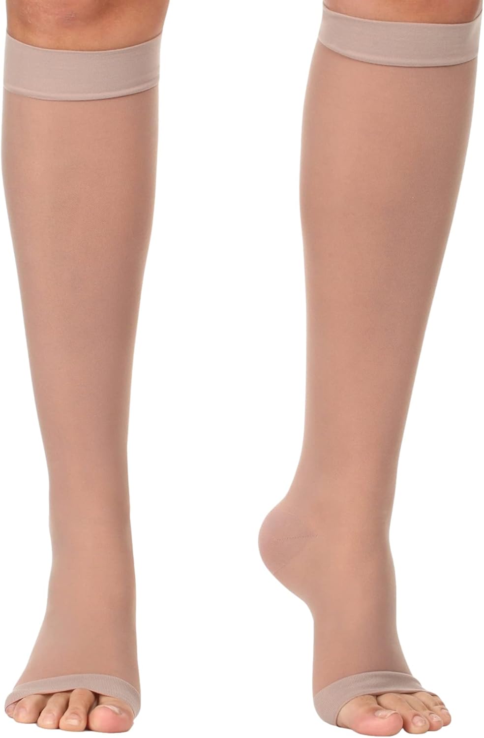 Made in USA - Sheer Compression Socks for Women 20-30mmHg Open Toe - Toeless Graduated Support Knee High Stockings - A215