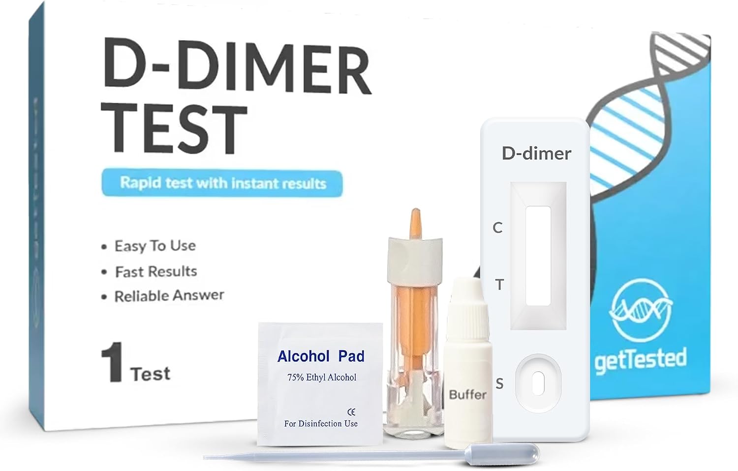 GetTested D-Dimer Test Kit, At-Home Blood Clot Risk Screening, Rapid Results in 10 Minutes, Simple Sample Collection, Accurate, Convenient, and Easy to Use