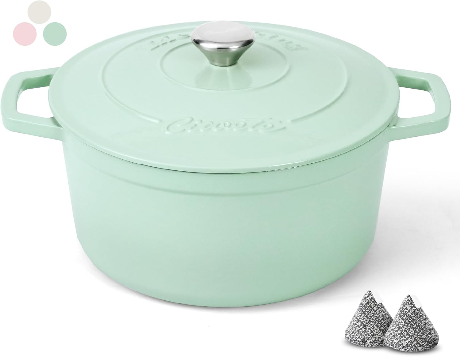 6QT Enameled Cast Iron Dutch Oven, Dutch Oven Pot with Lid for Bread Making, Braiser, Cooking, Dual Handles, Oven Safe up to 500° F or on Stovetop, Gifts for Family, Green