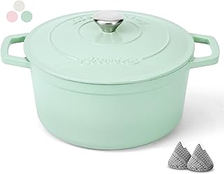 6QT Enameled Cast Iron Dutch Oven, Dutch Oven Pot with Lid for Bread Making, Braiser, Cooking, Dual Handles, Oven Safe up to 500° F or on Stovetop, Gifts for Family, Green