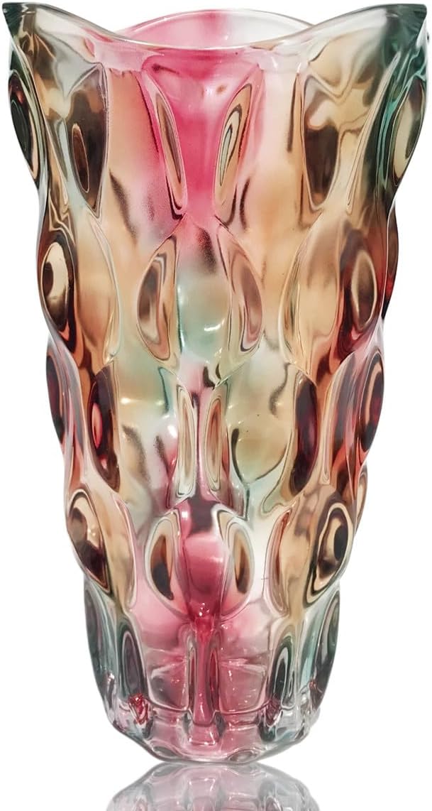 Heavy Flower Glass Vase Thickened 3.5lb 9.5inch Sparkle vase Bohemian Style, for Centerpieces,Kitchen,Office, Wedding,Perfect Home Decor Glass Vase (Purple Light)