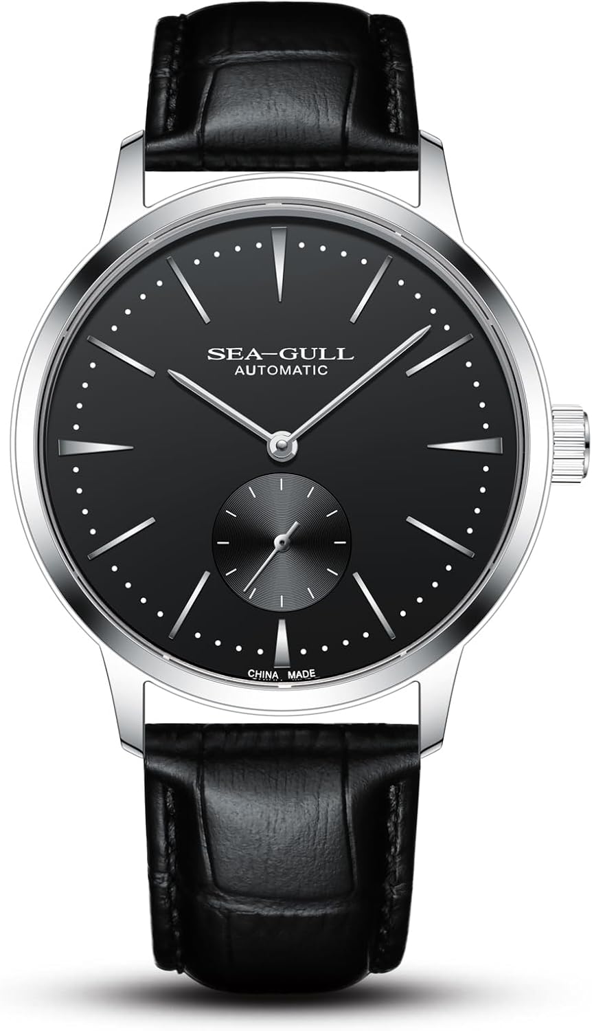 SEA-GULL Men's Automatic Mechanical Watch with Seconds Sub-dial, Business Leather Strap Analogue Display Wristwatch,40mm