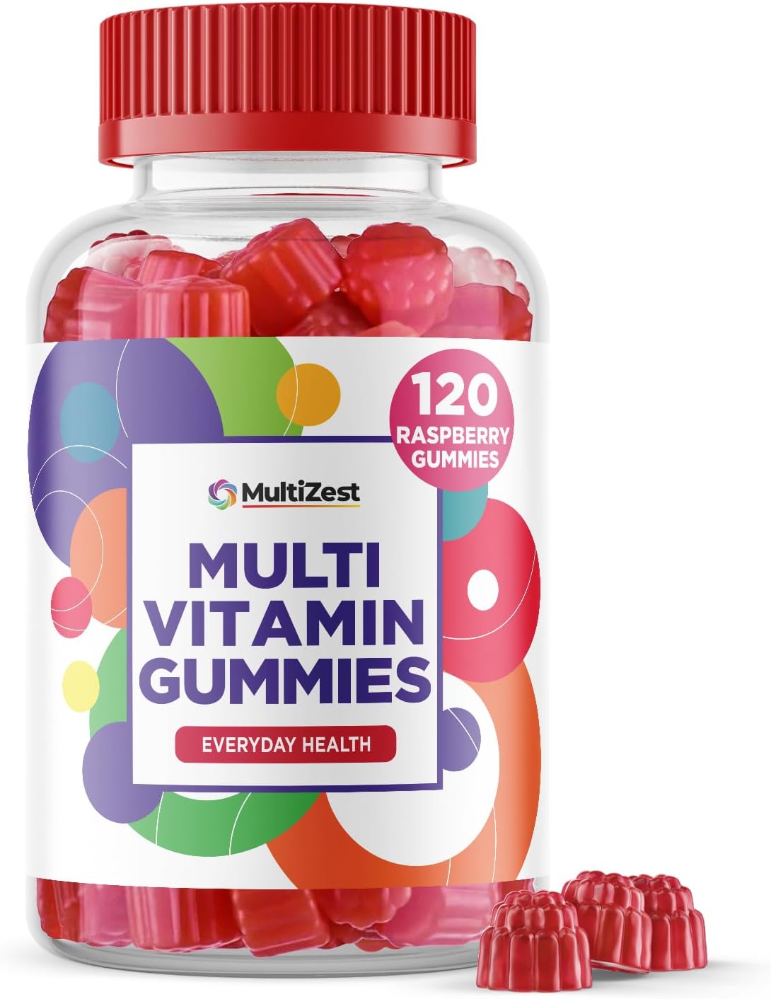 Multivitamin Gummies 120 | 4 Months Supply| One a Day | Raspberry Flavour Gummies for Adults with 11 Vitamins and Minerals| The Highest Strenght Supplement| Vitamins A, B, C, D E