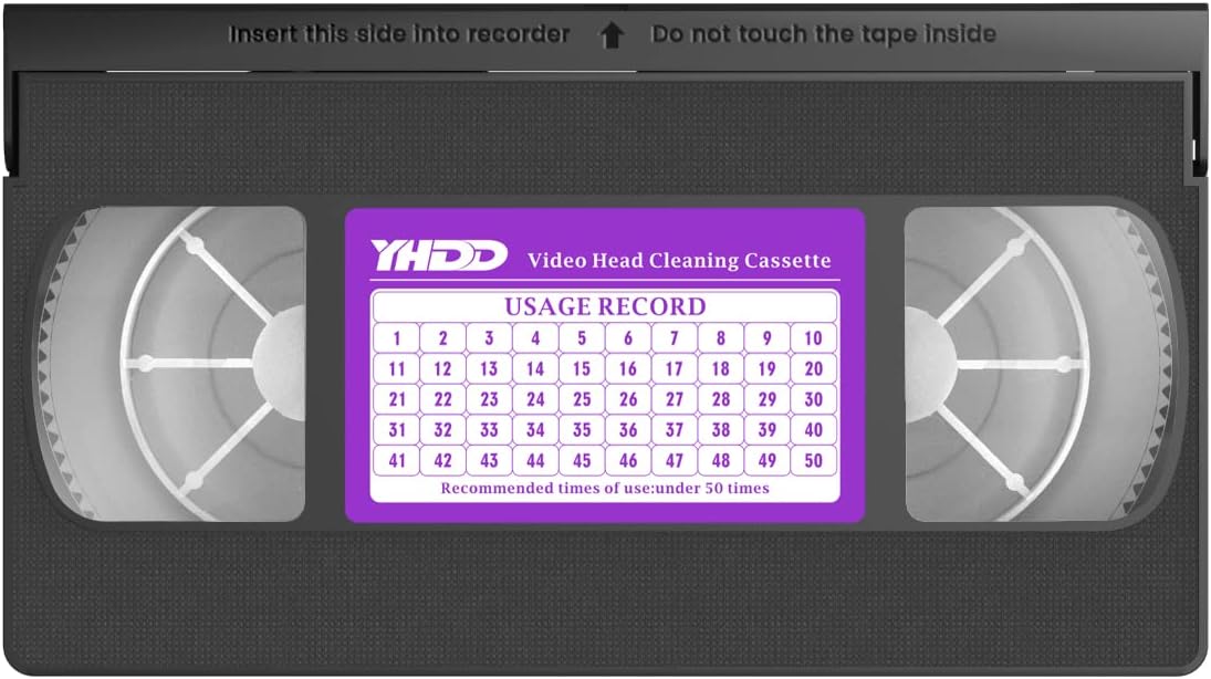 YHDD VCR Head Cleaner Tape for VHS/VCR Video Players Dry Type Reusable 50 Times No Fluid Required