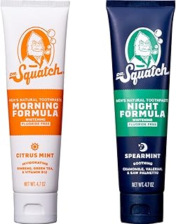 Dr. Squatch Teeth Whitening Toothpaste Kit - Day and Night Flouride Free Natural Toothpaste (1 Citrus Mint + 1 Sooth Spearmint Tooth Paste) 4.7 oz Tubes