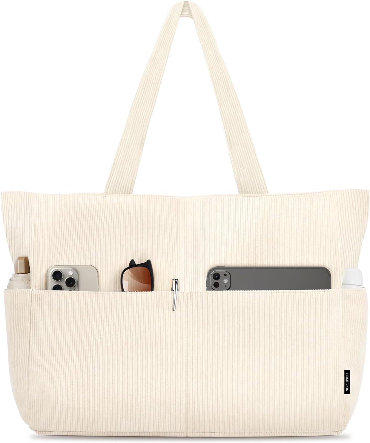 HOMESPON Corduroy Tote Bag for Women with Zipper Large Shoulder Bag Handbag for Work School Shopping Travel Gym