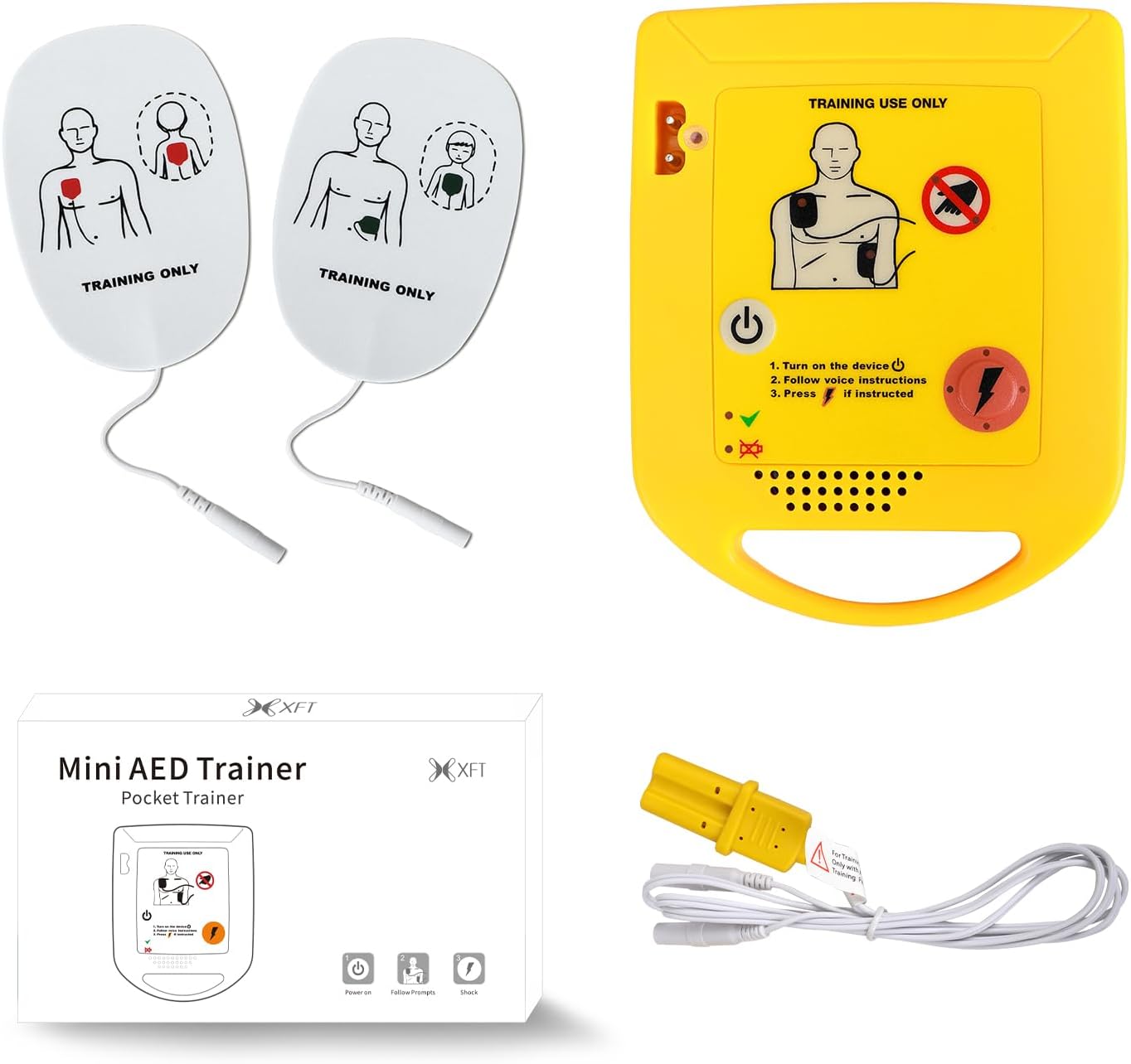 XFT Mini AED Trainer Set, AED Training Device English Language Voice Prompts First Aid Train Machine for Automated External Defibrillator Trainee Student XFT-D0009