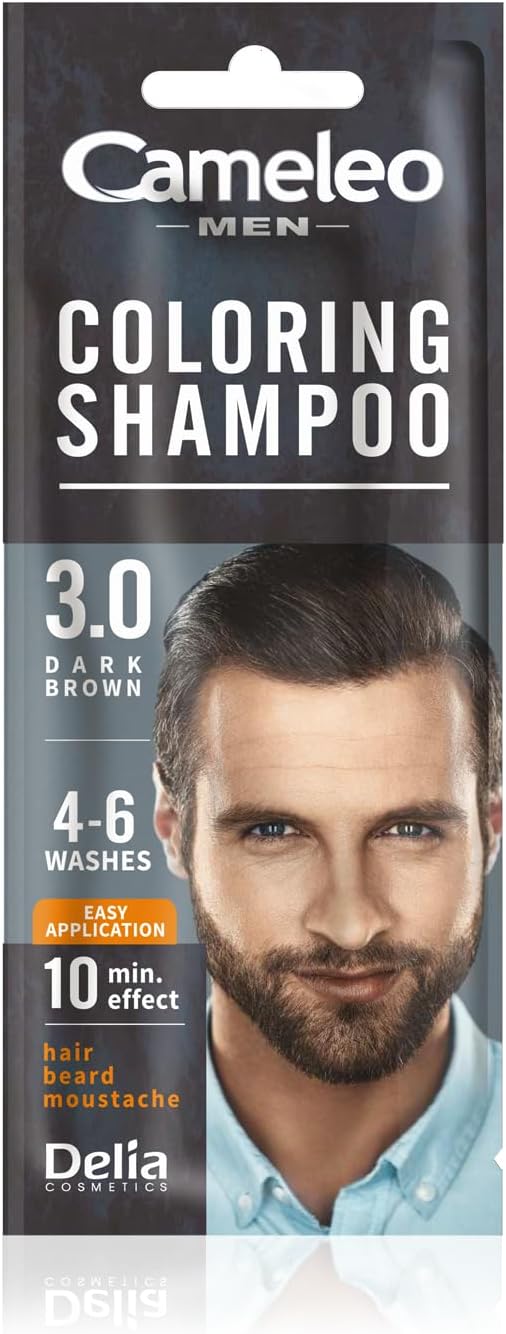 Cameleo Men – Coloring Shampoo – Dark Brown – Hair, Beard, Mustache - Visible Color in 10 Minutes – Refreshes - Lasts for 4 to 6 Washes – Easy & Quick Application - Walnut Extract – 15 ml