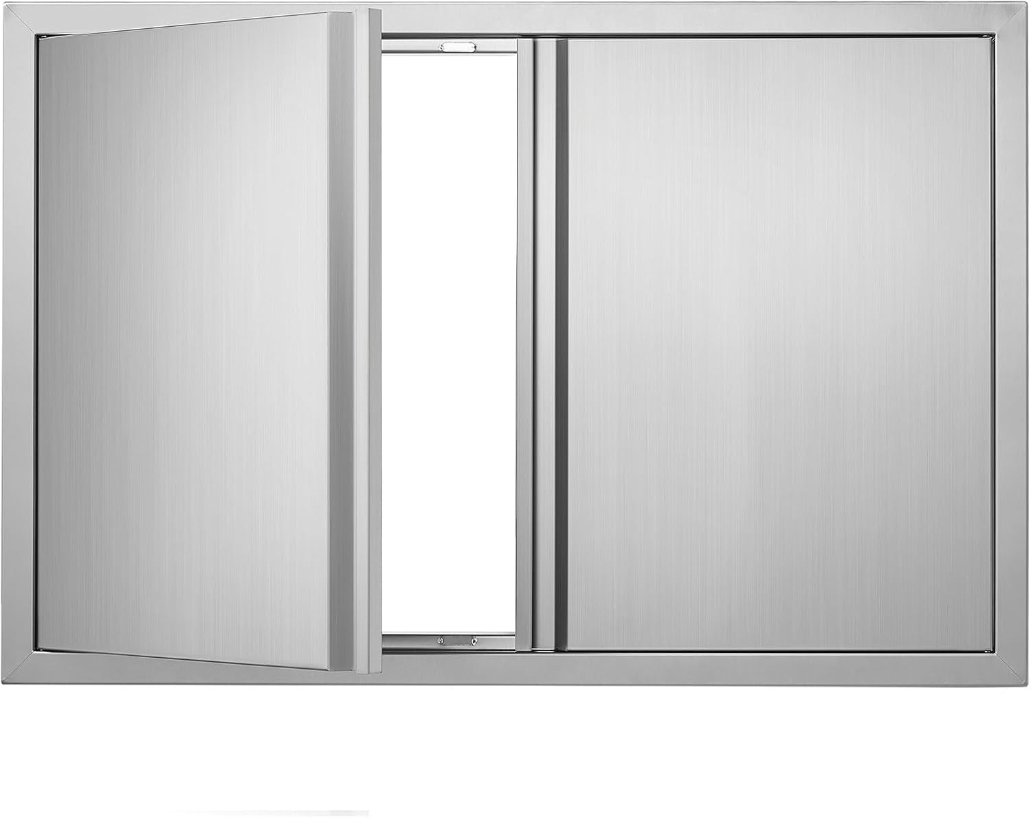 BBQ Access Door 91 x 61 cm or 36 x 24 inches Double Stainless Steel Outdoor Kitchen Door Flush Mount with Retractable Handles Barbecue Grill Island Station Vertical Wall Cabinet Storage Cabinet