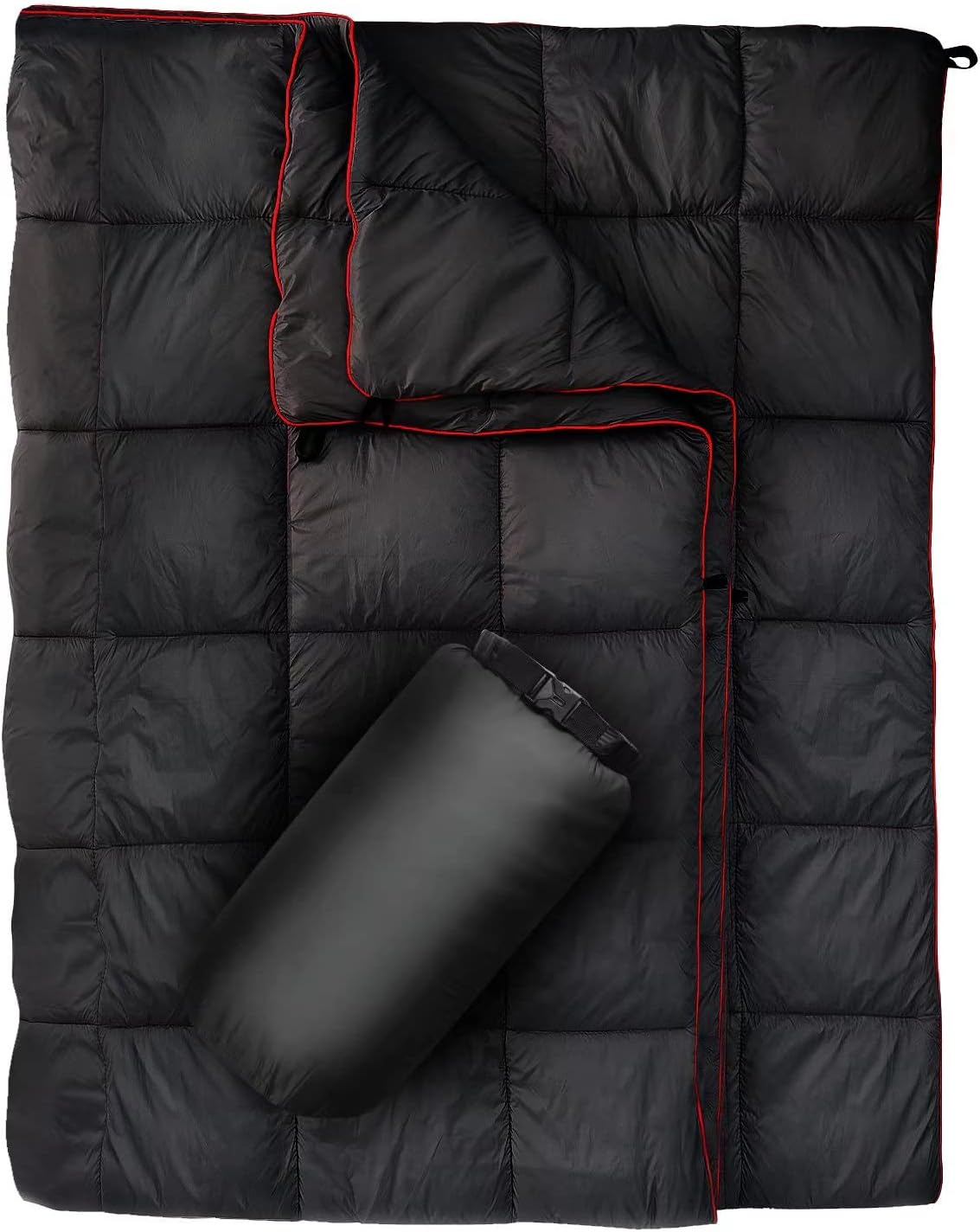 Outdoor Puffy Camping Blanket, Lightweight Down Alternative Puffy Printed Camping Large Ultra Warm Hammock Top Quilt Waterproof Blanket for Traveling Picnic Beach Party Cold Weather (Black)