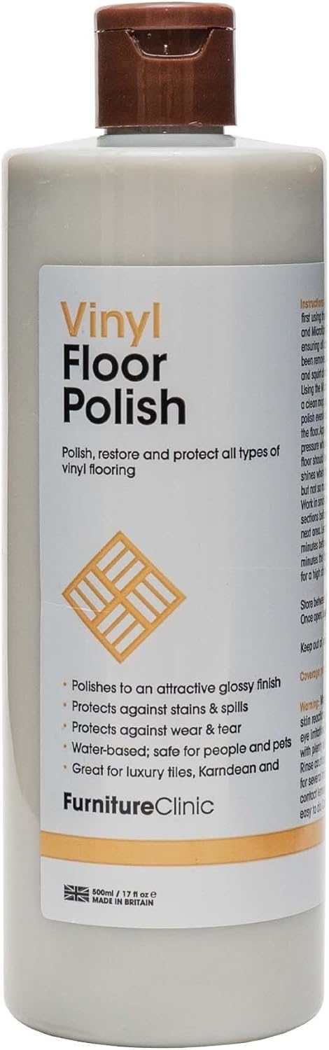Vinyl Floor Polish - Polishes to a Glossy Sheen - Protects Against Stains - Fills Scratches and Reduces Wear & Tear – For All Types of Vinyl Flooring - 500ml