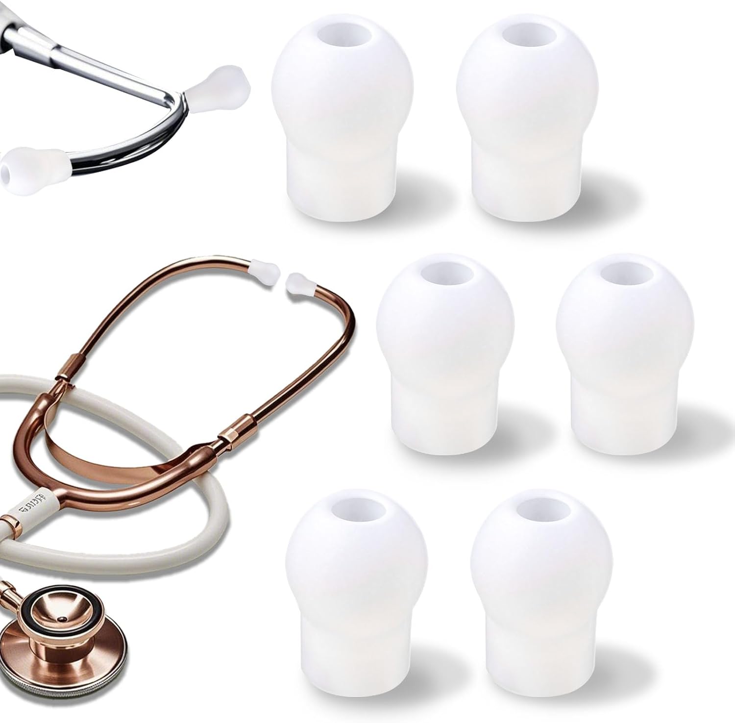 6pcs Stethoscope Ear Pieces Compatible with MDF & EKO & ADC, Superior Comfort & Noise Reduction Earbuds Silicone Earplugs Stethoscope Ear Tips Replacement for Nurses Doctors Gifts (White)