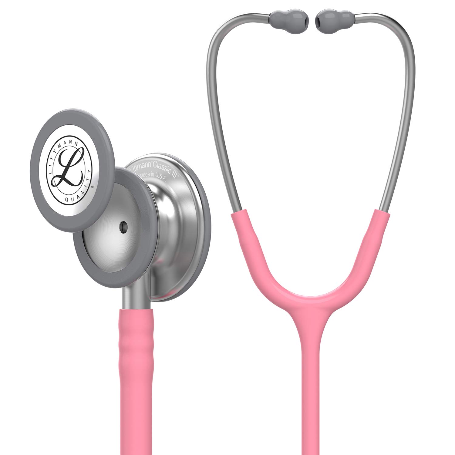 3M Littmann Classic III Monitoring Stethoscope, 5633, More Than 2X as Loud, Weighs Less, Stainless Steel Chestpiece, 27' Pearl Pink Tube