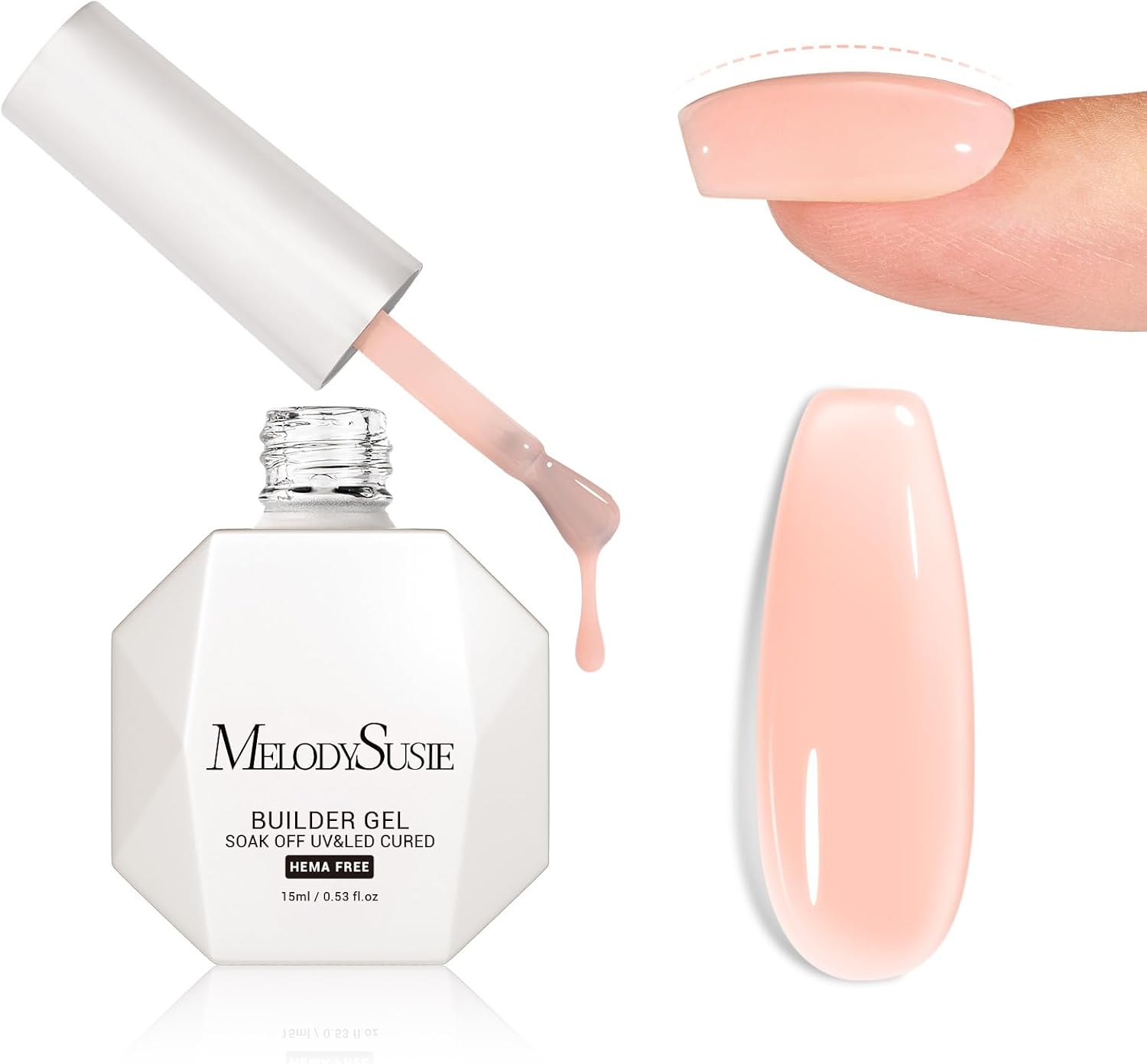 MelodySusie Hema Free Nude Pink Builder Nail Gel for Nails Thickening, 0.5 Fl Oz, Soak Off UV Extension Gel, Nail Art Design Salon DIY Manicure at Home for Women H1403