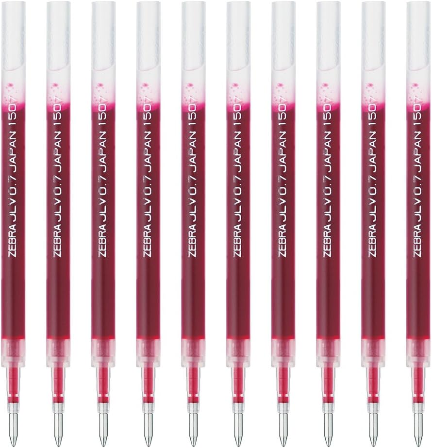 Zebra B-RJLV7-R Gel Ballpoint Pen Refill, Sarasa Dry JLV-0.7 Lead, Red, 10 Pens